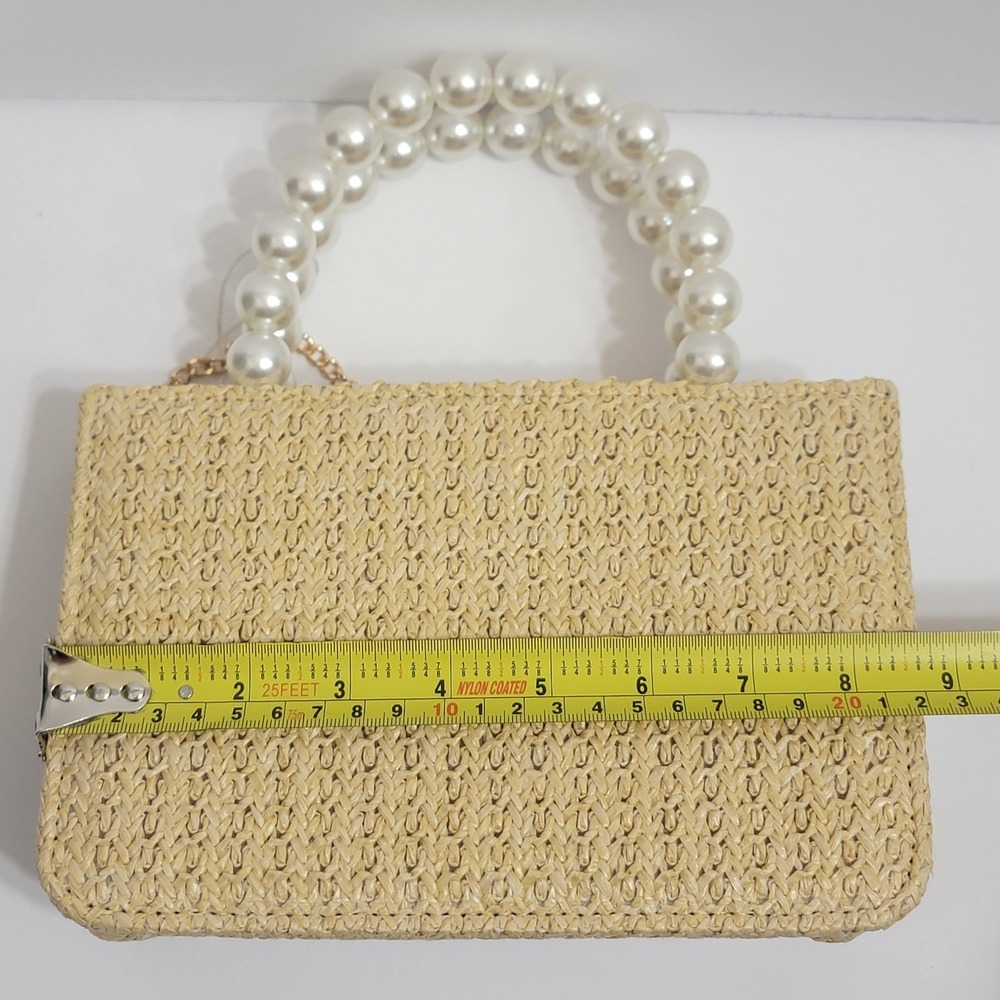 Tommy Bahama Pineapple Woven Mini Tote Faux Pearl Handle Crossbody Bag Coastal - Picture 9 of 10